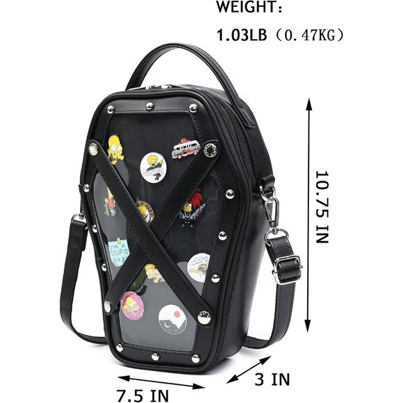 Gothic Coffin Ita Bag Backpack Halloween Purse Anime Pin Display Handbag Black main image 4